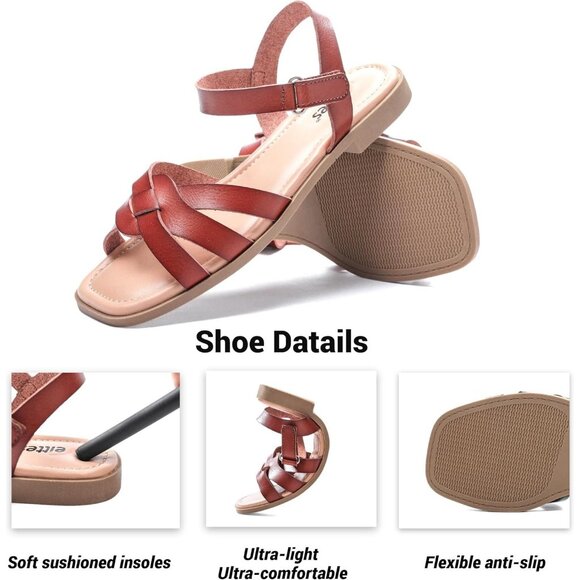 Women's Dark Red Flat Slide Sandals Casual Simple Strappy Slip On Shoes - Picture 3 of 6